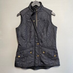 Barbour Womens Black Quilted Cavalry Gilet Vest Size 8 Quiet Luxury
